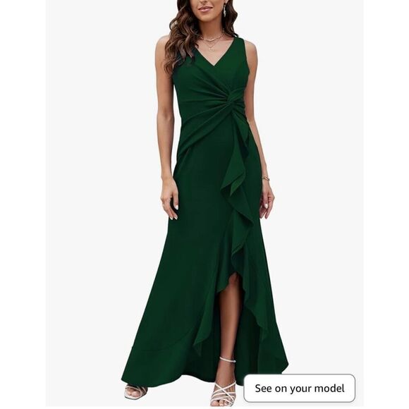 NEW Evening Gown Formal Elegant V Neck Sleeveless Split Wrap 2X - Picture 1 of 5